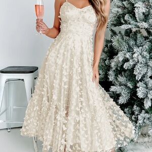 Chic Cream Butterfly Midi Dress